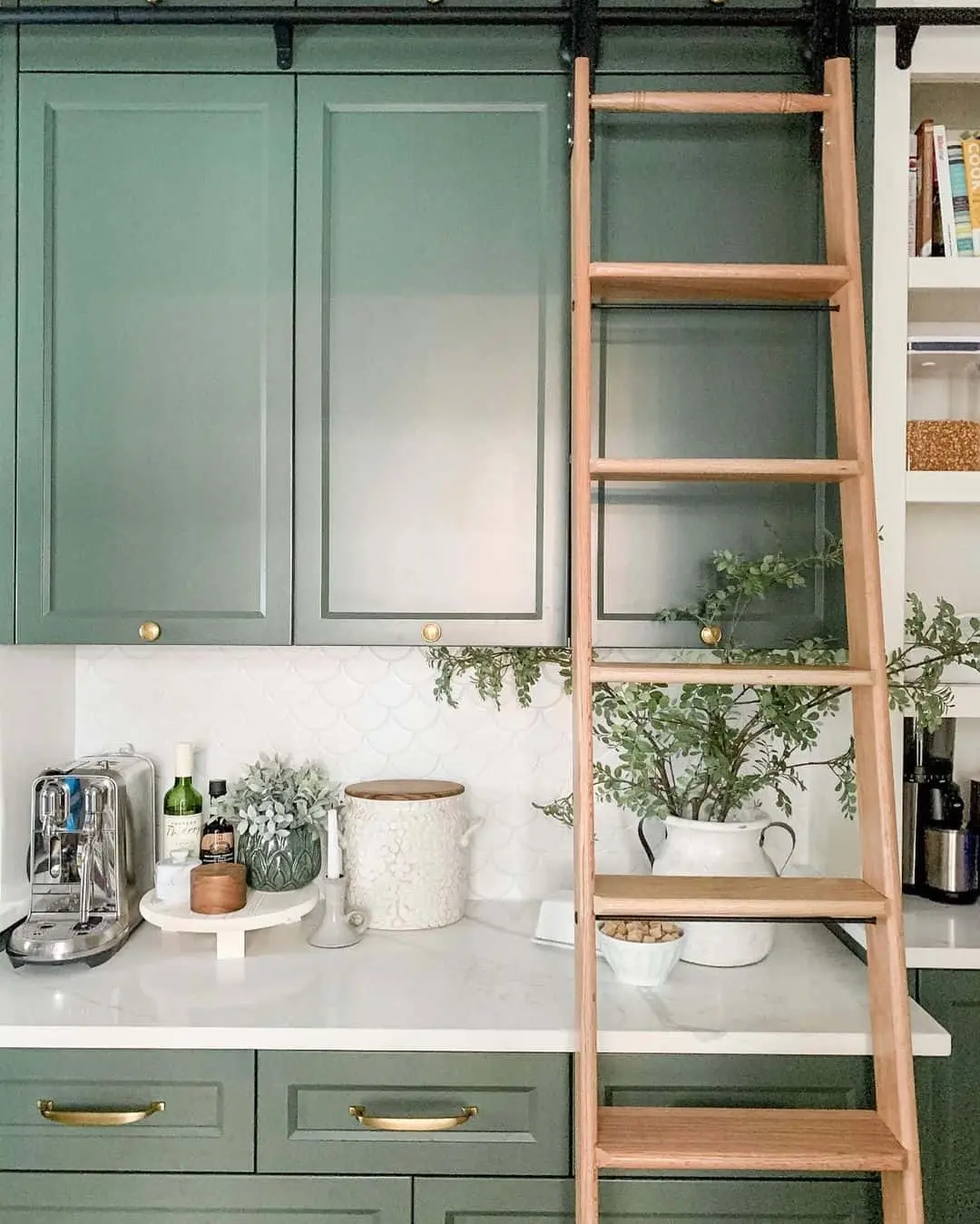 Wooden library ladder for reaching high cabinets