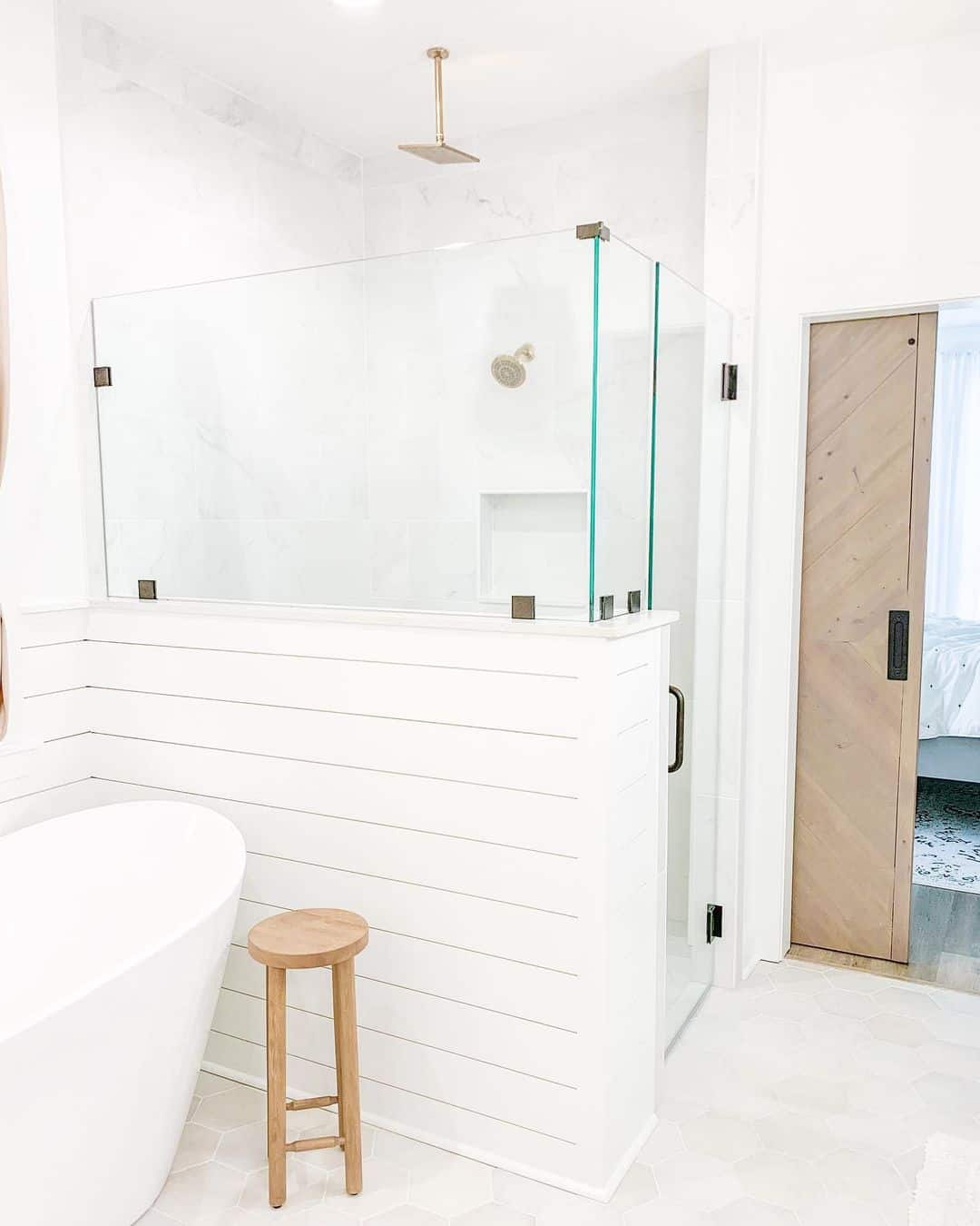 Shiplap Wainscoting Creates a Textured Base for the Shower