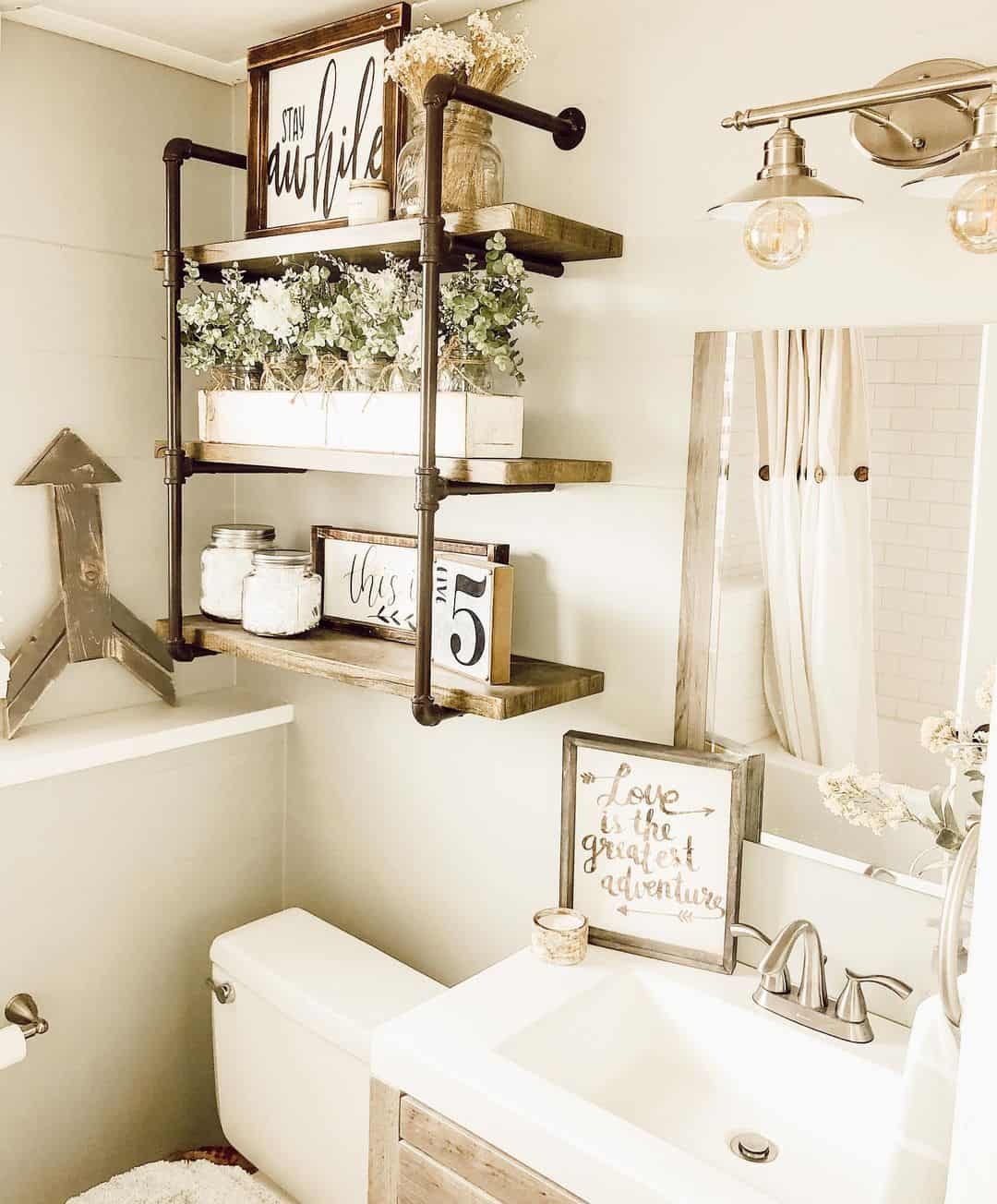 Industrial Pipe Shelving Adds Rustic Charm Above Toilet