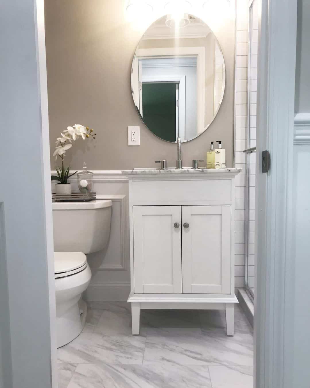 White Vanity With Marble Top Adds Classic Style