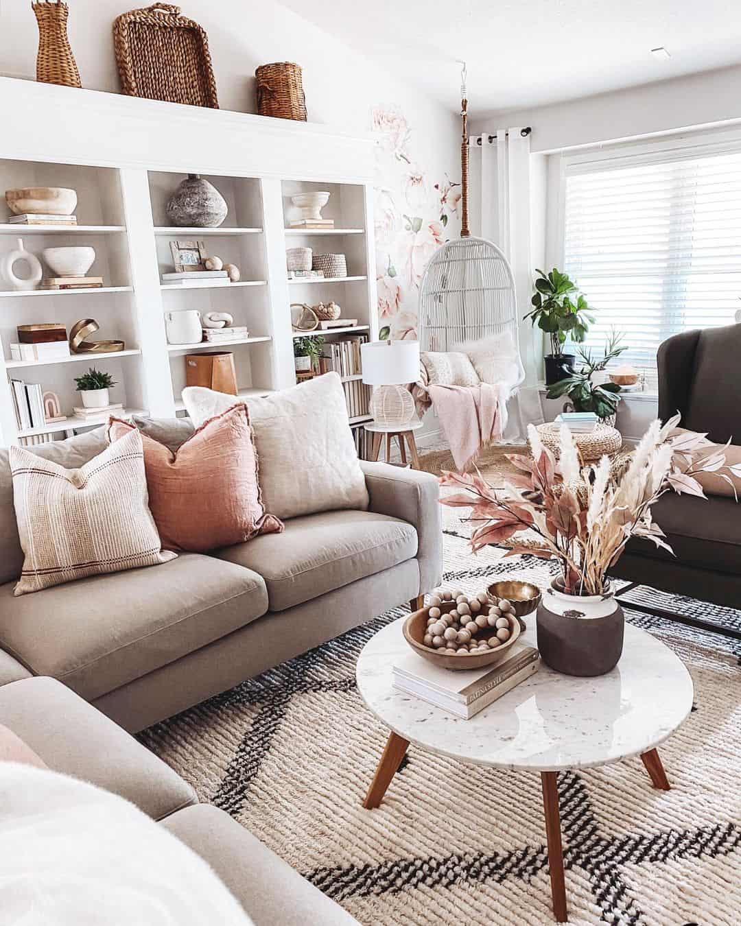 White Marble Coffee Table Grounds Boho Rug