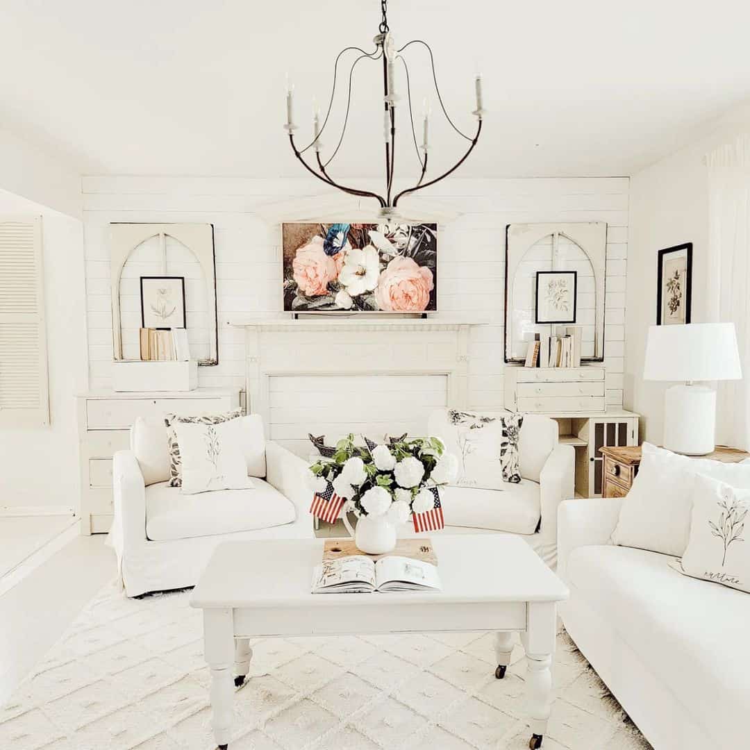 Archival Window Frames Flank Artful Mantel Display