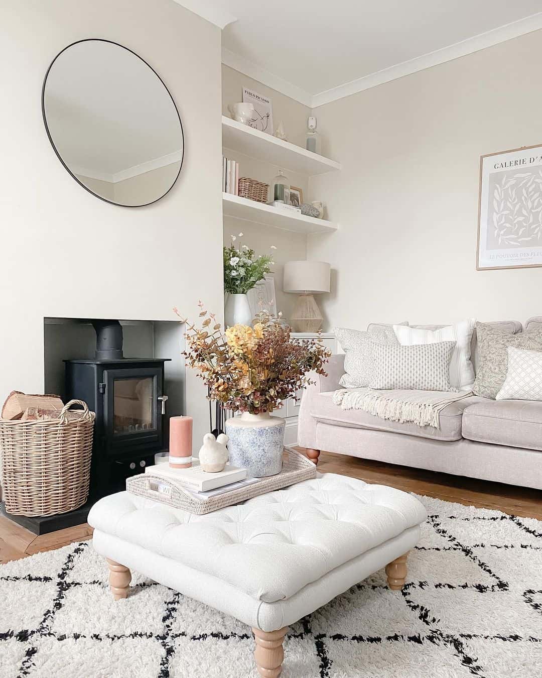 Tufted Ottoman Doubles as a Coffee Table and Display Surface