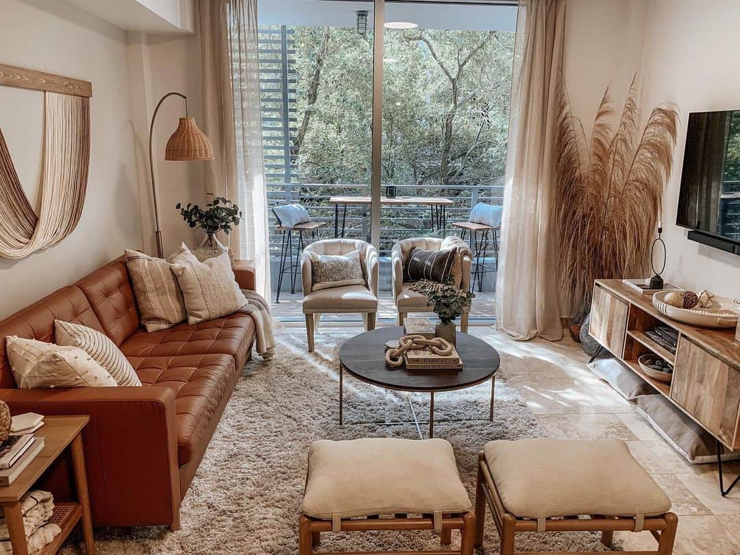 Tall Pampas Grass Adds Vertical Interest Next to Media Console