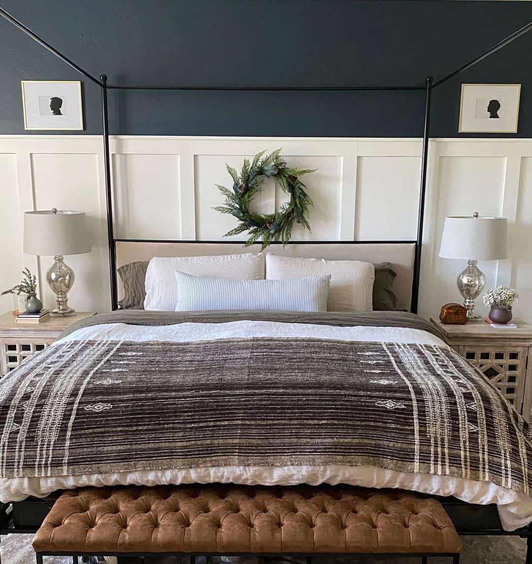 Paneled Wainscoting Frames a Greenery Wreath