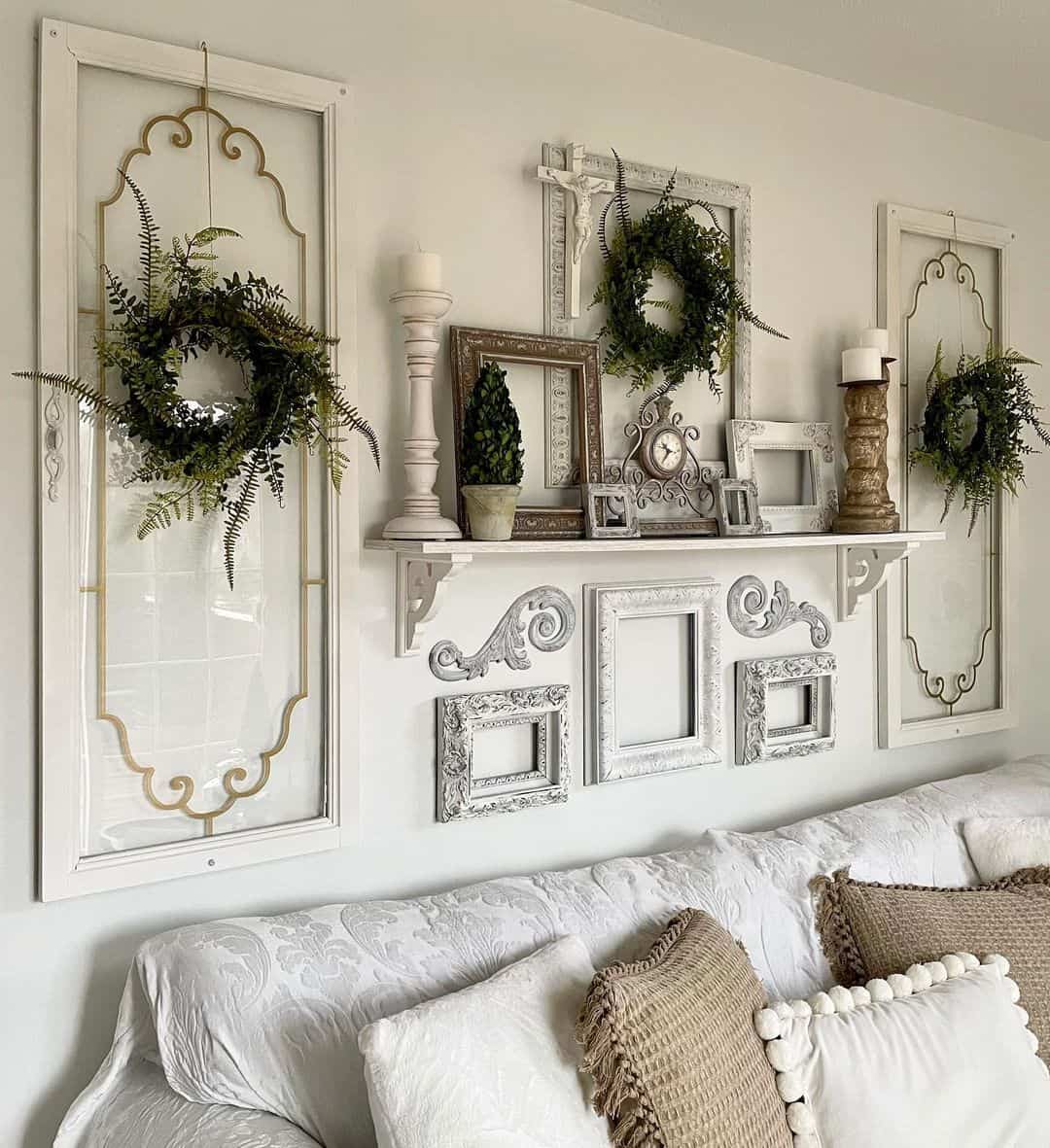 Ornate Window Frames With Fern Wreaths Add Vertical Interest