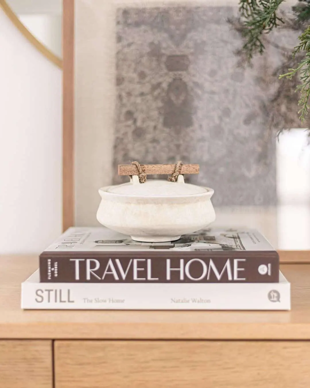 Stack Books and a Textured Ceramic Jar