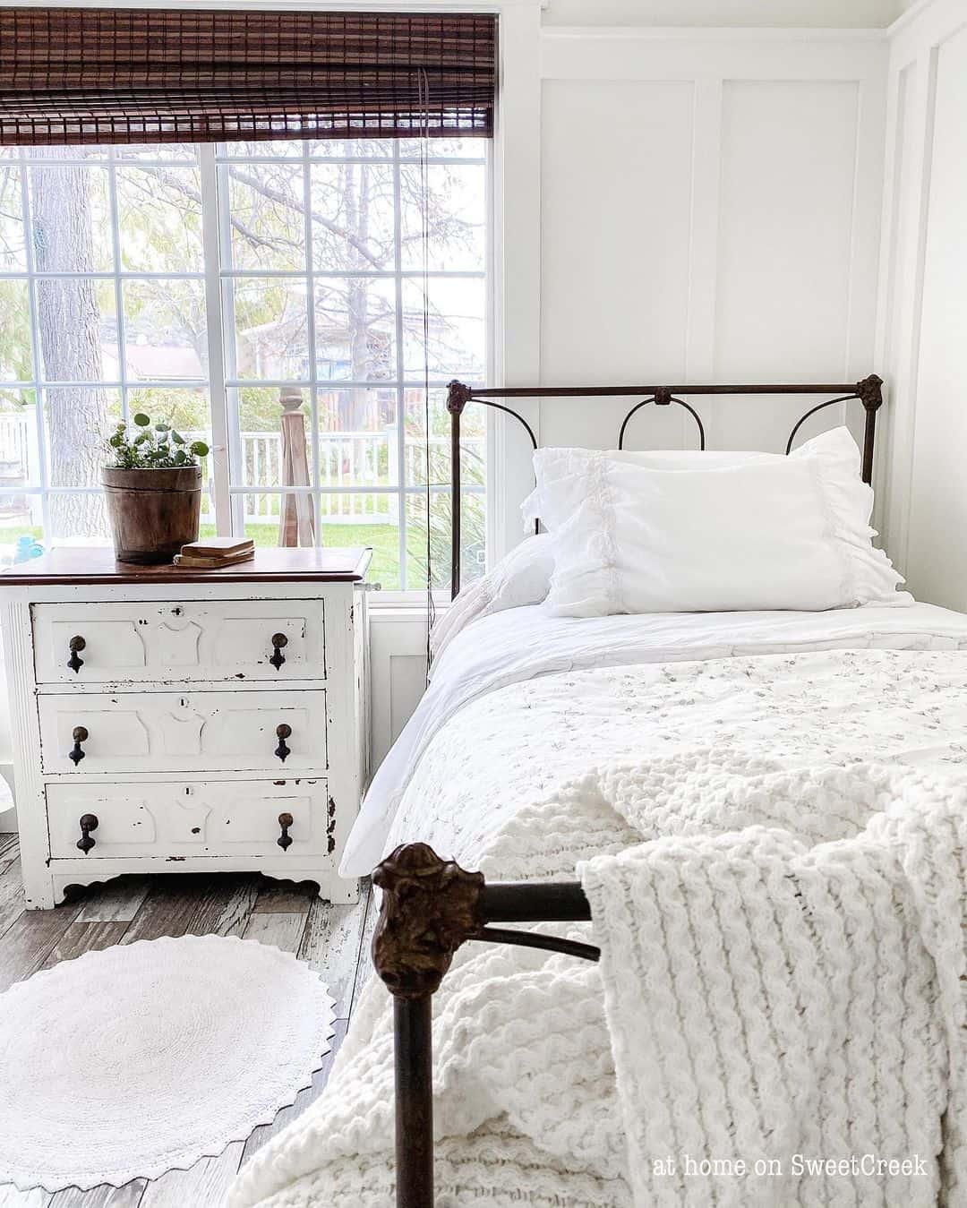 Distressed White Dresser Adds Vintage Character