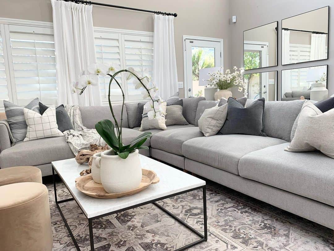 Marble-Top Coffee Table Anchors a Neutral Sectional