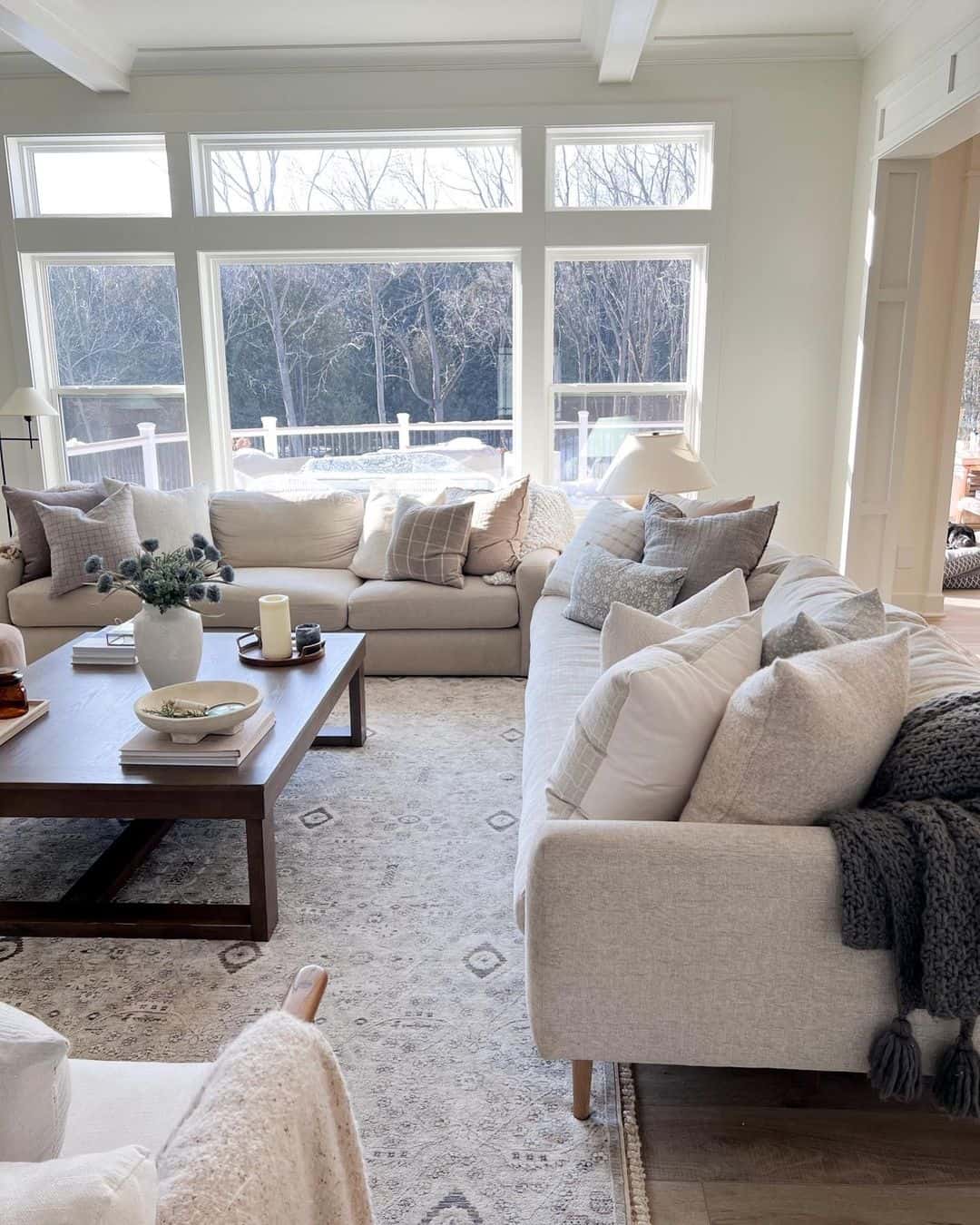 Dark Wood Coffee Table Anchors a Neutral Living Room