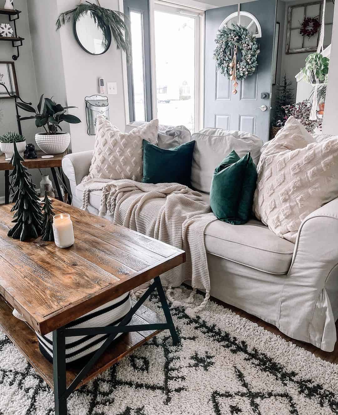 Rustic Wood Coffee Table with A-Frame Legs and Basket