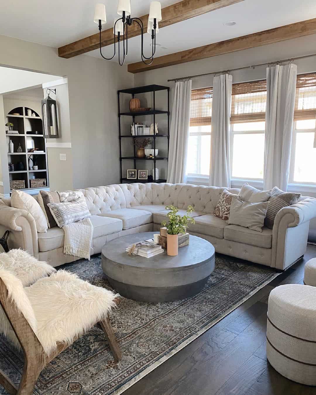 Ground Your Sectional with a Round Concrete Coffee Table