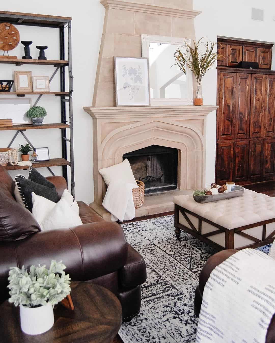 Soften a Stone Fireplace with Framed Botanical Art
