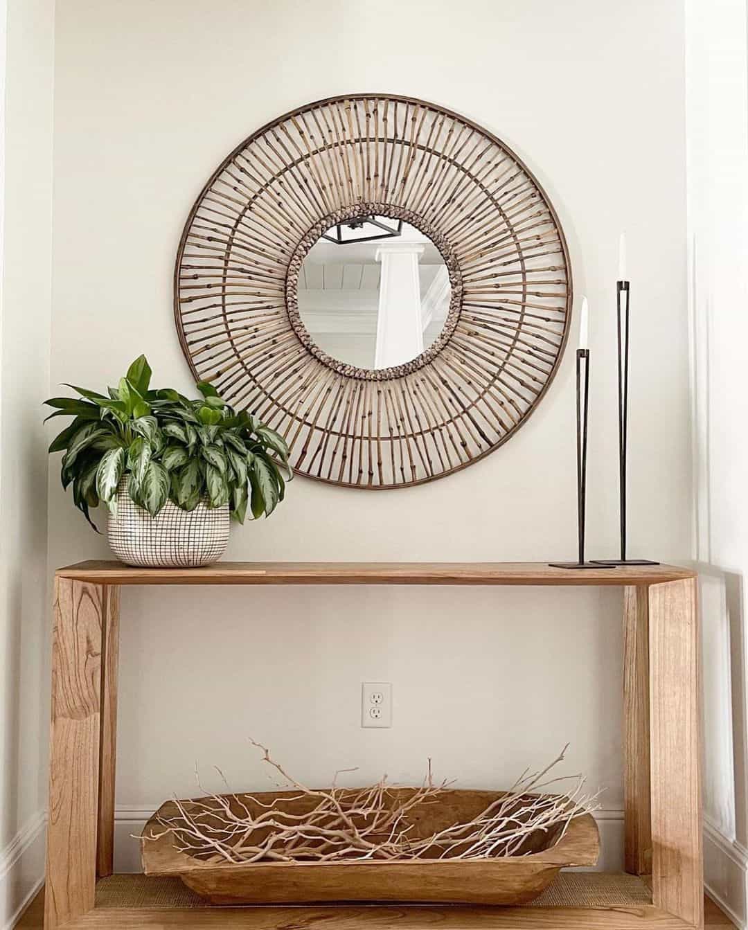 Sunburst Mirror with Natural Reeds Adds Organic Texture