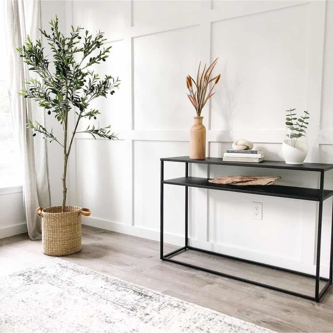Layered Console with Natural Wood and Greenery