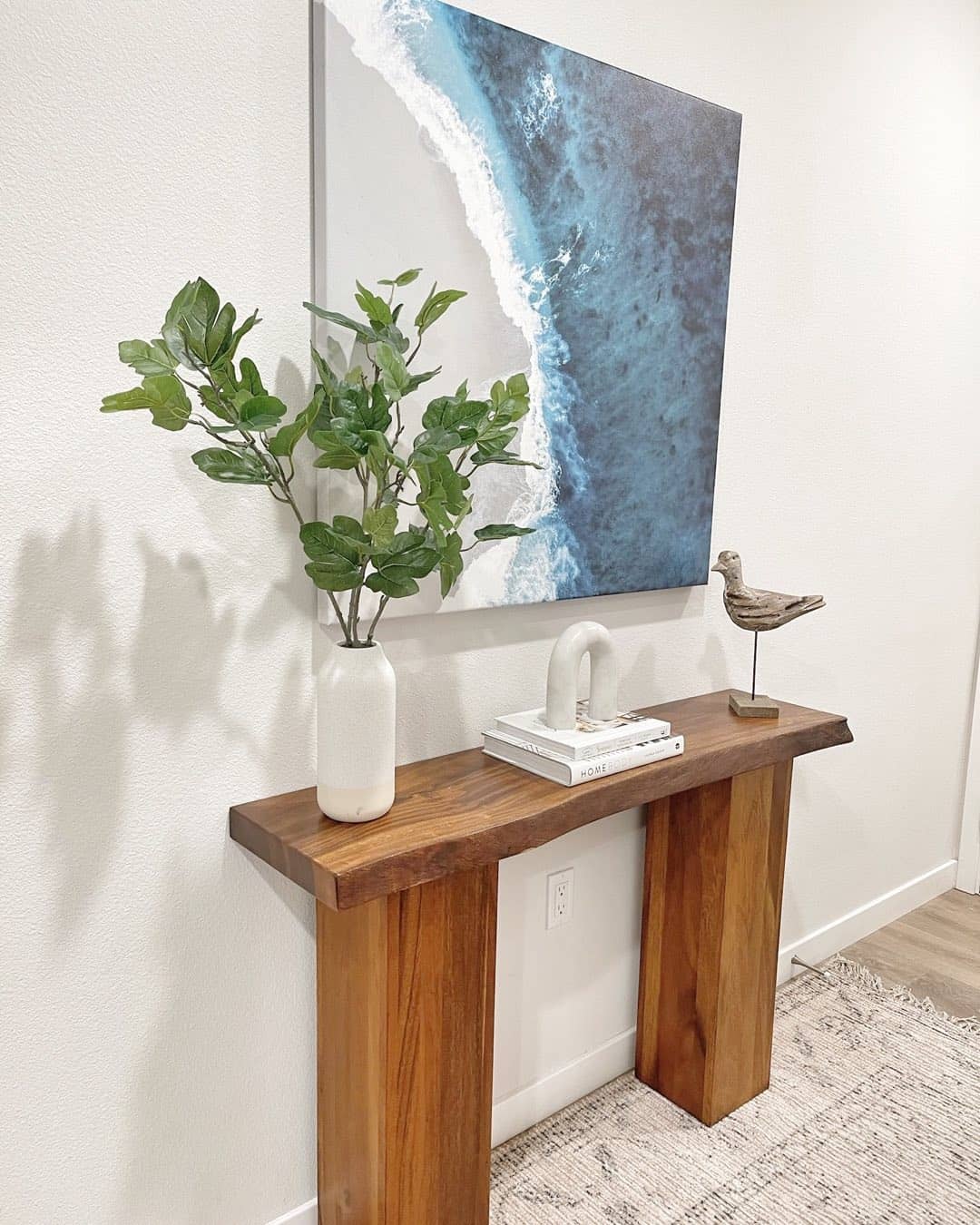 Live-Edge Wood Console with Coastal Art