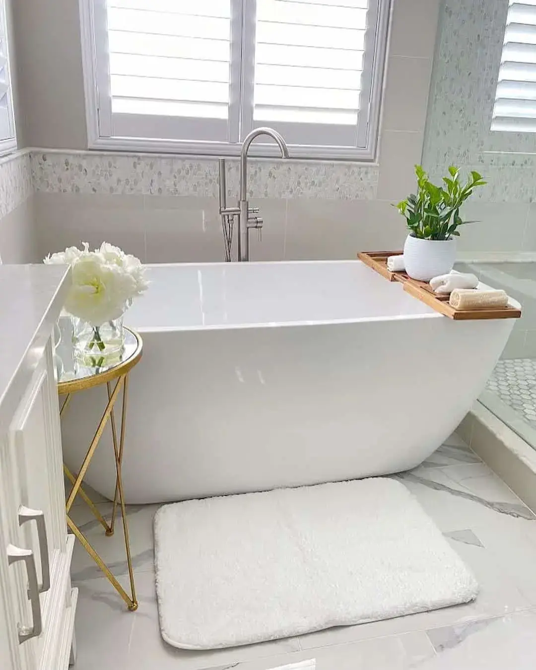 Bamboo Bathtub Caddy Holds Plants and Towels for Spa Vibes