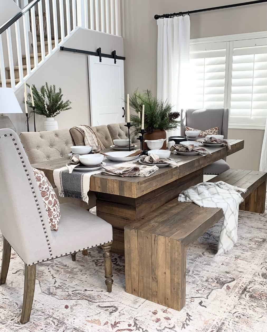Offer Casual Seating with Rustic Wood Benches