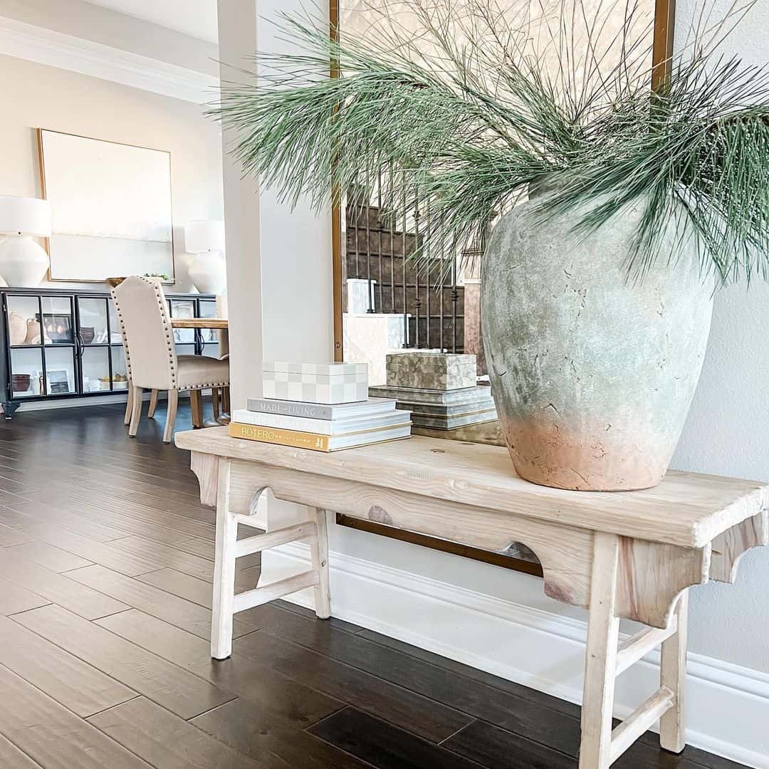 Whitewashed Wooden Bench Adds Rustic Charm to Entryway