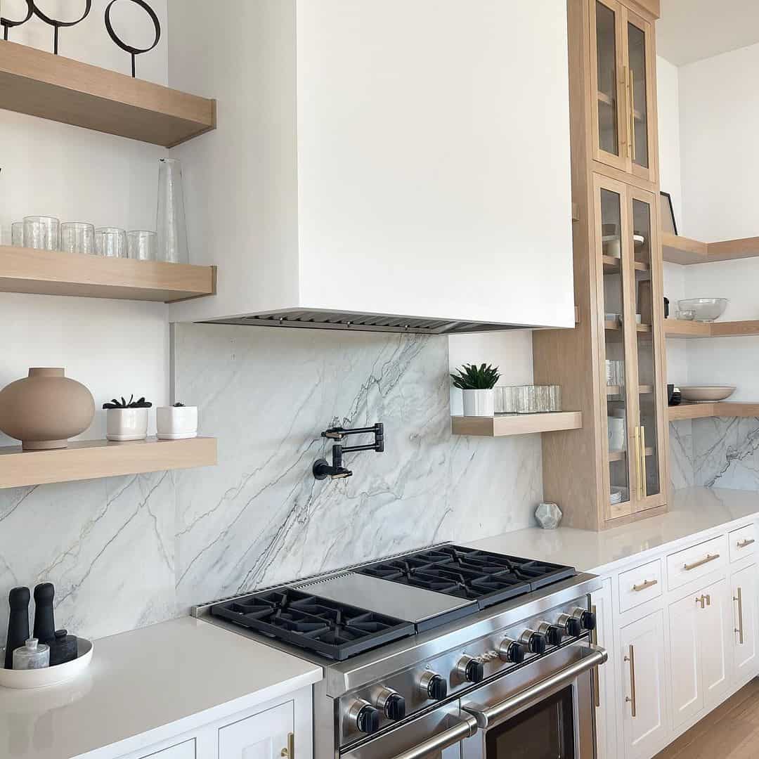 Floating Wood Shelves Showcase Minimalist Kitchen Decor