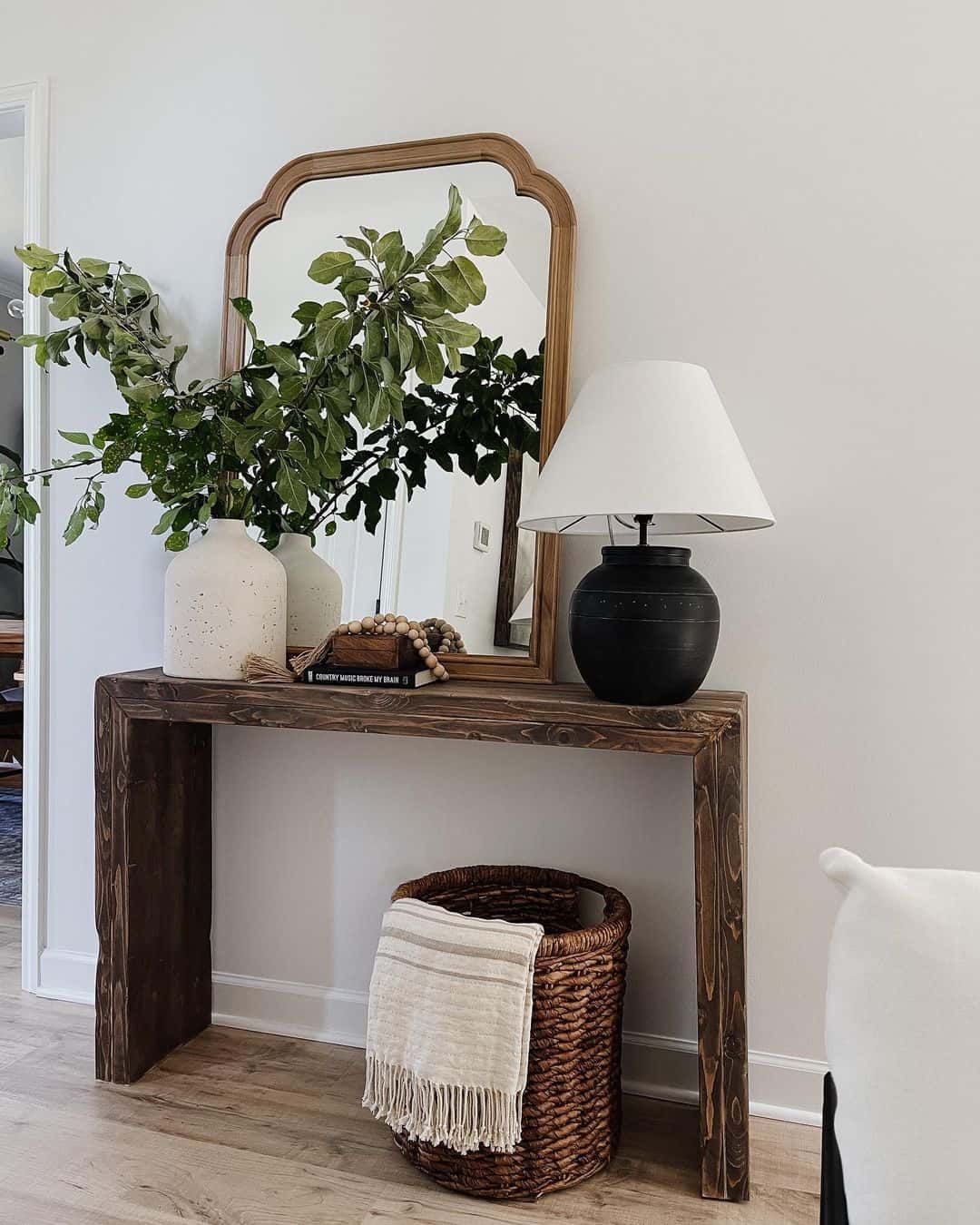 Scalloped Wood Mirror Frames Entryway Vignette