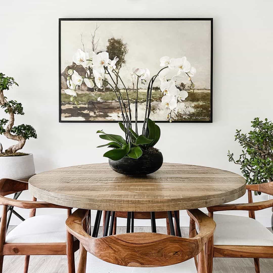 Low-Profile Black Bowl for a Lush Orchid Arrangement