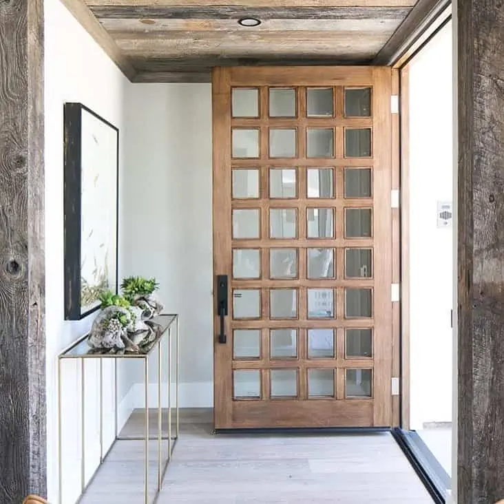 Wood Front Door with Numerous Paned Glass Squares