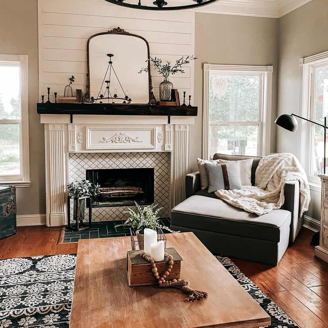 Ornate Arch Mirror Frames Shiplap Fireplace Focal Point