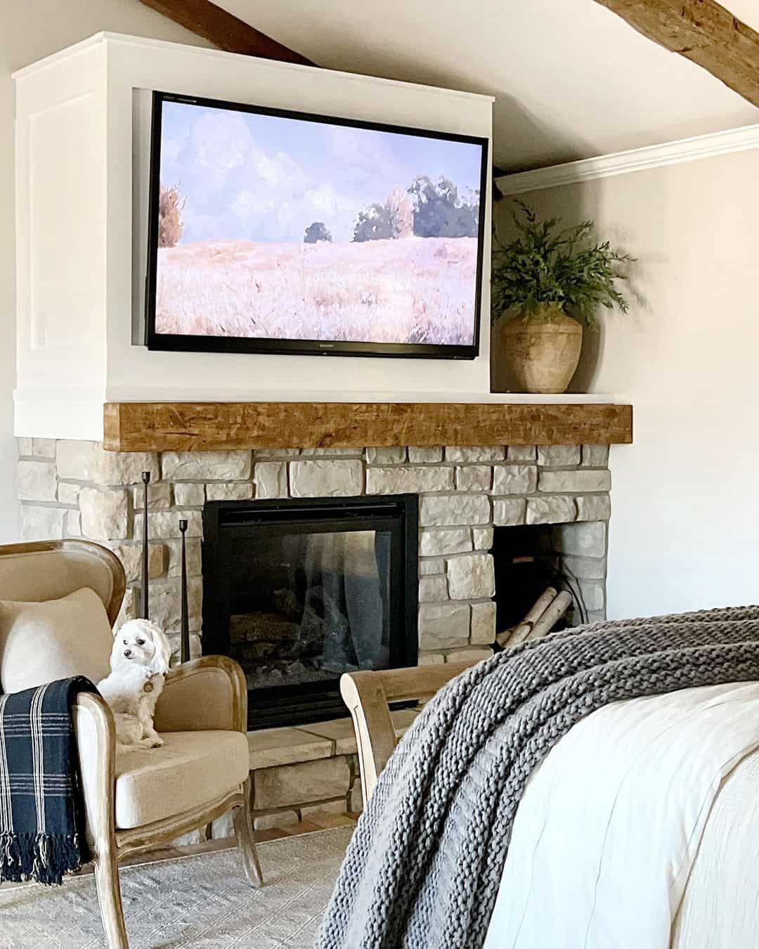 Stone Fireplace Surround With Integrated TV Mount