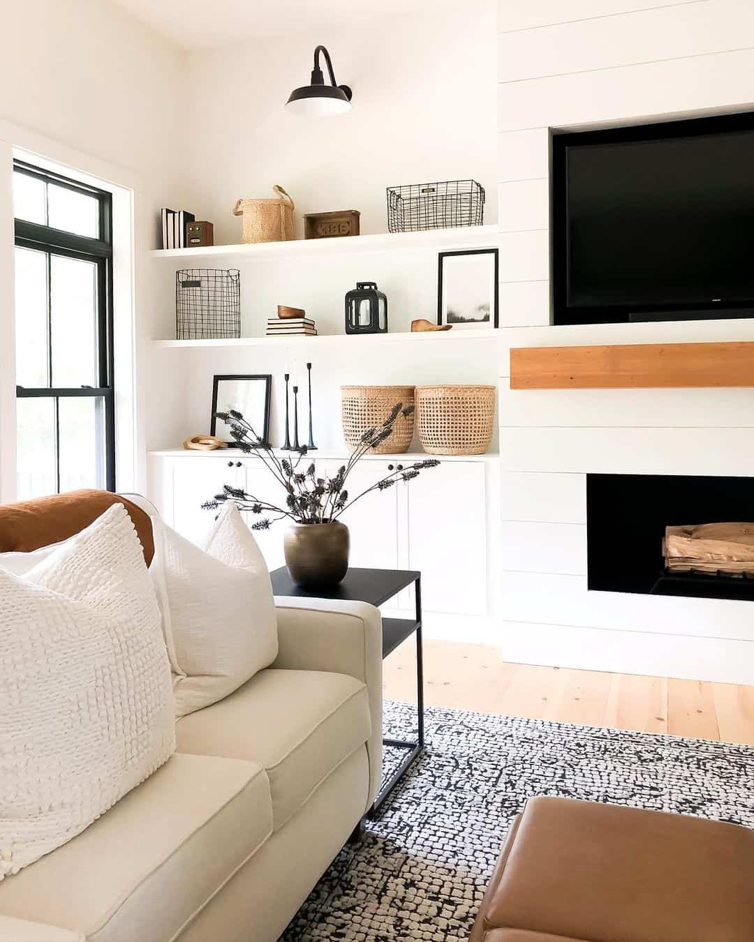 Woven Baskets Add Natural Texture to Built-in Cabinetry
