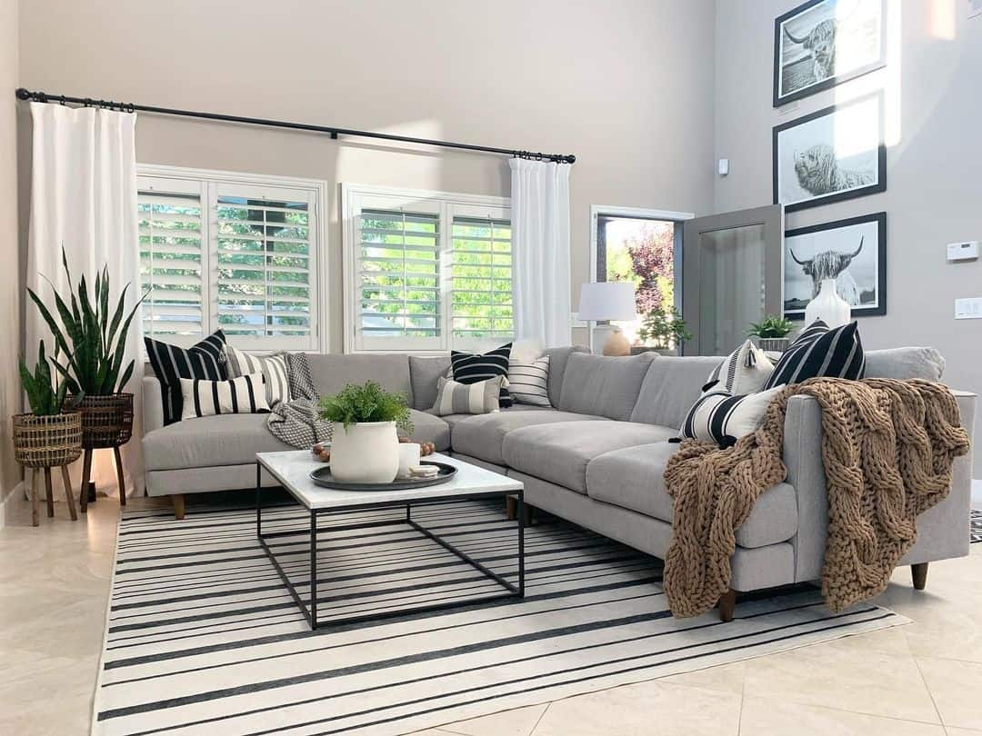 Anchor seating with a graphic striped rug