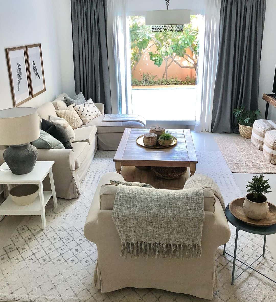 Drape textured throws over seating for cozy layers