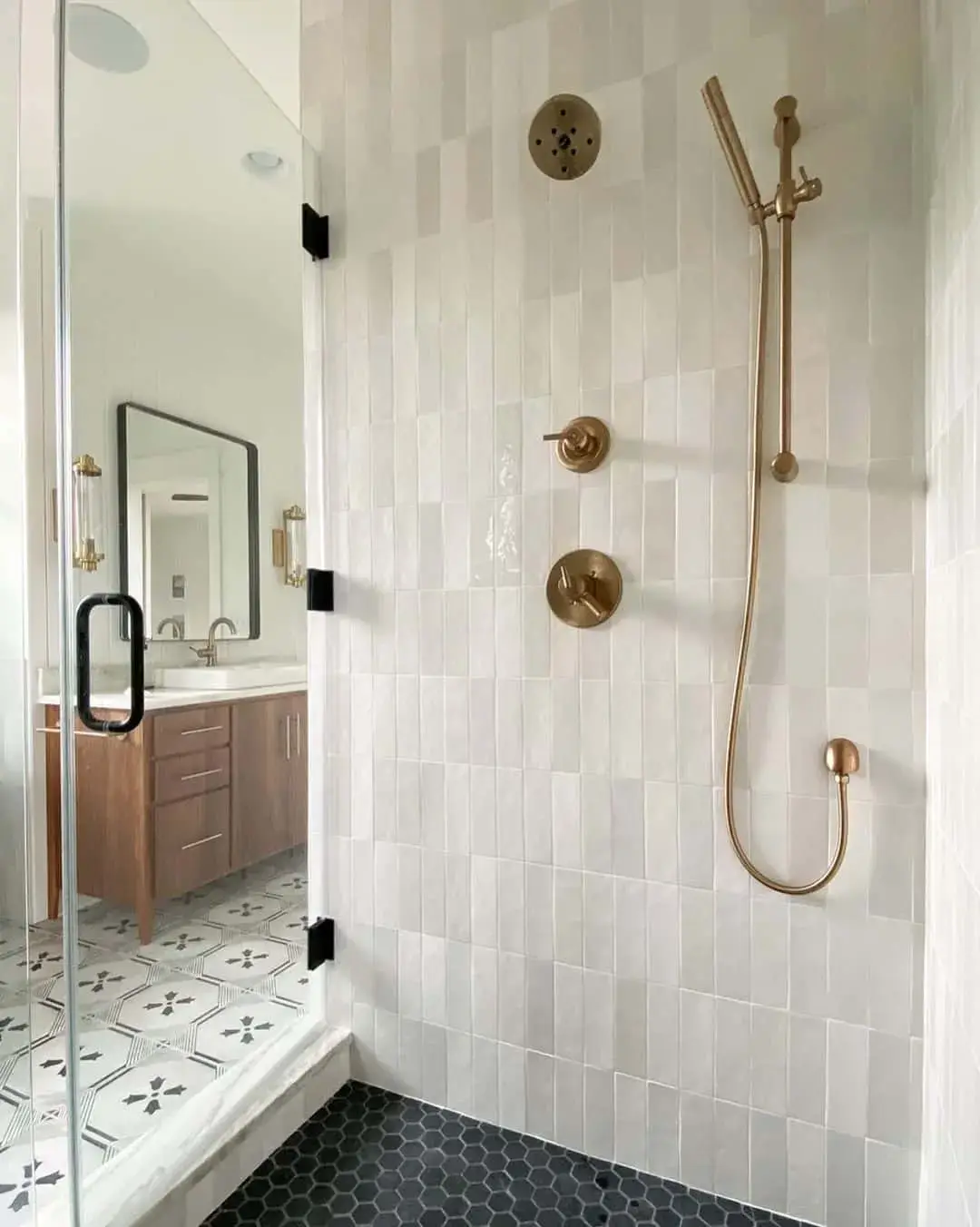 Vertical Picket Tile Creates a Flowing Shower Accent