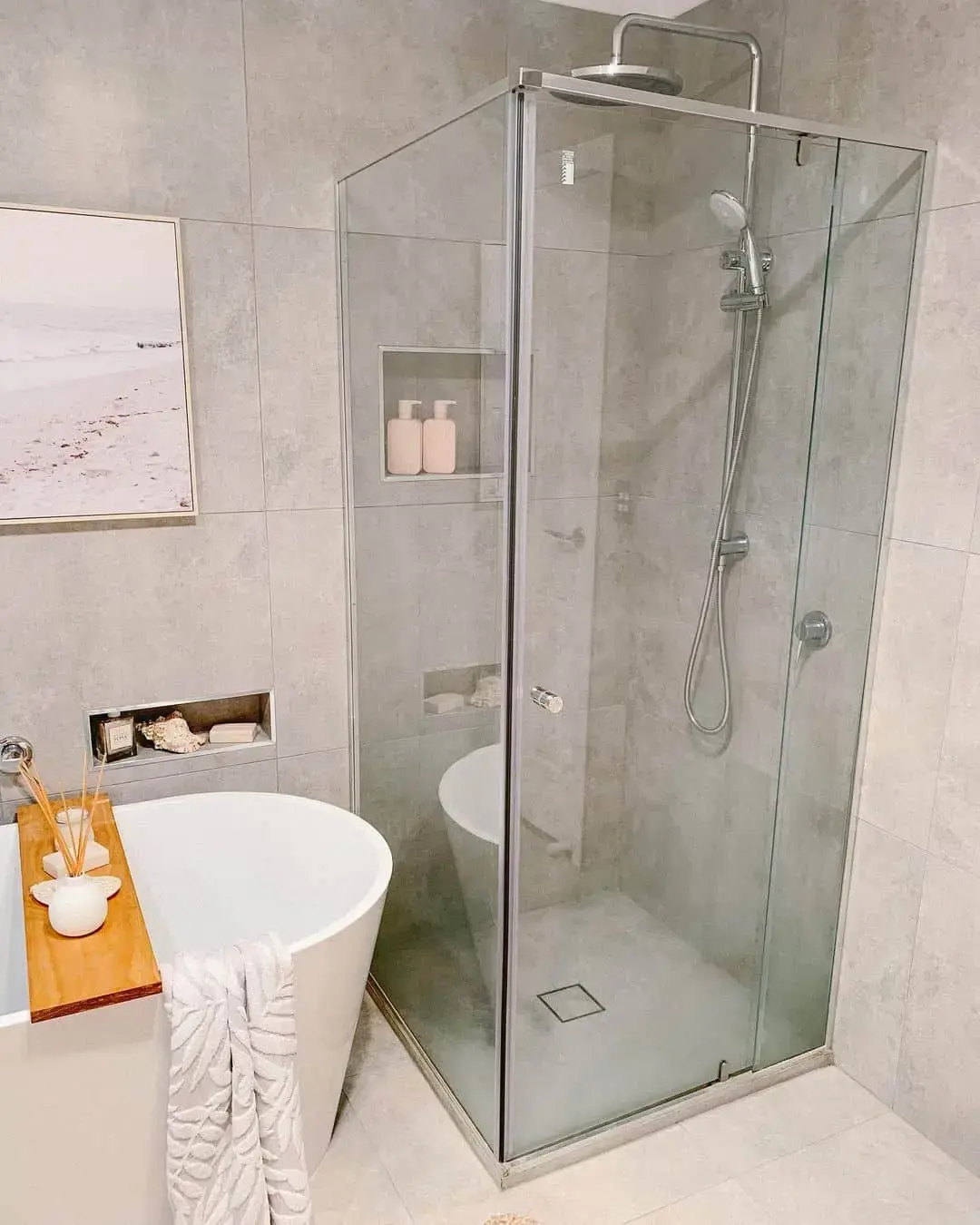 Recessed Niches Hold Soft Pink Dispensers