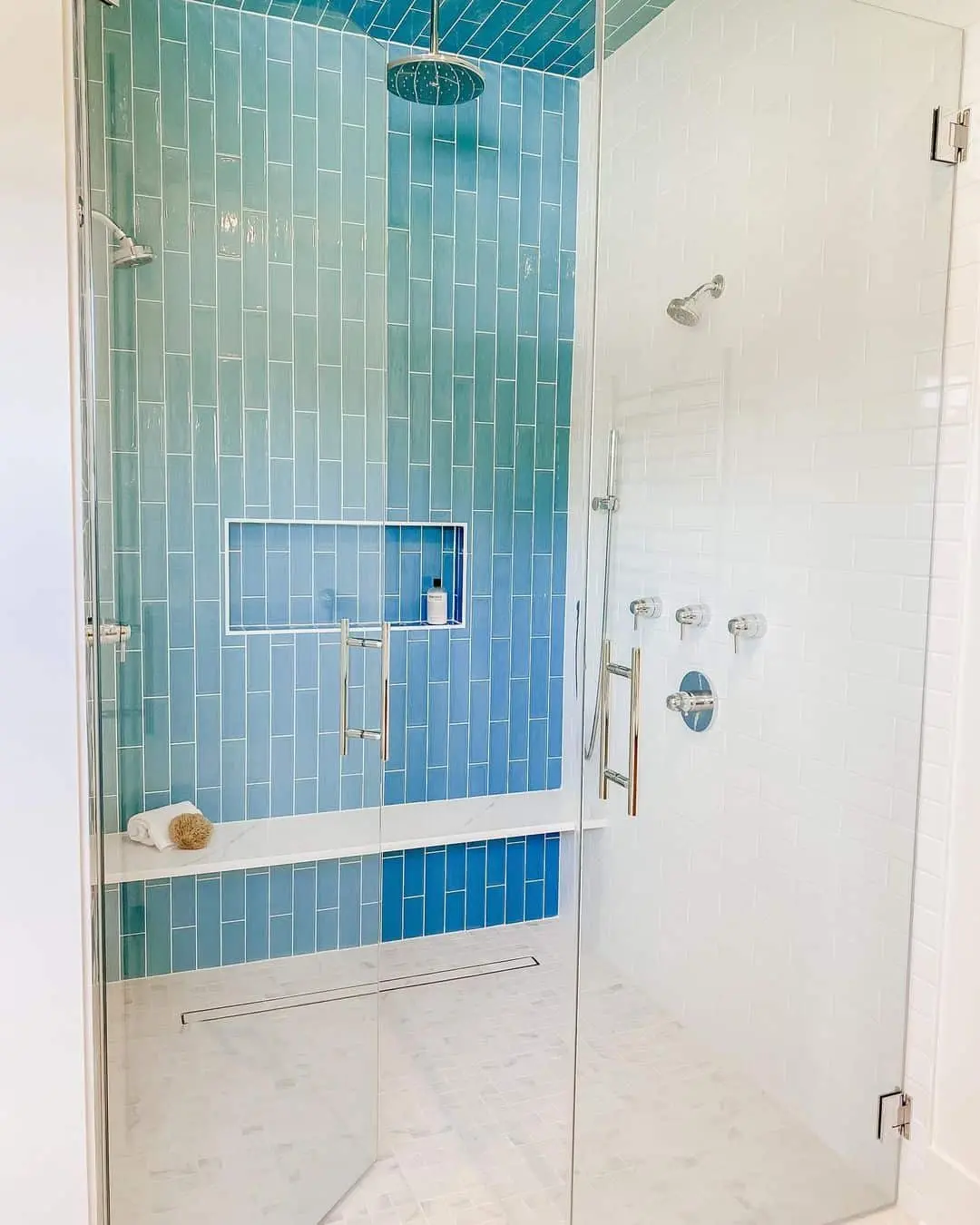 Ombre Blue Vertical Tile Creates a Gradient Shower Accent
