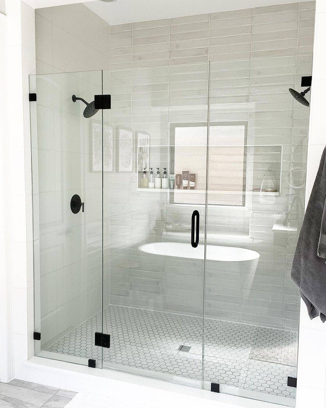 Subtle Patterned Shower Floor with Tiny Hexagons
