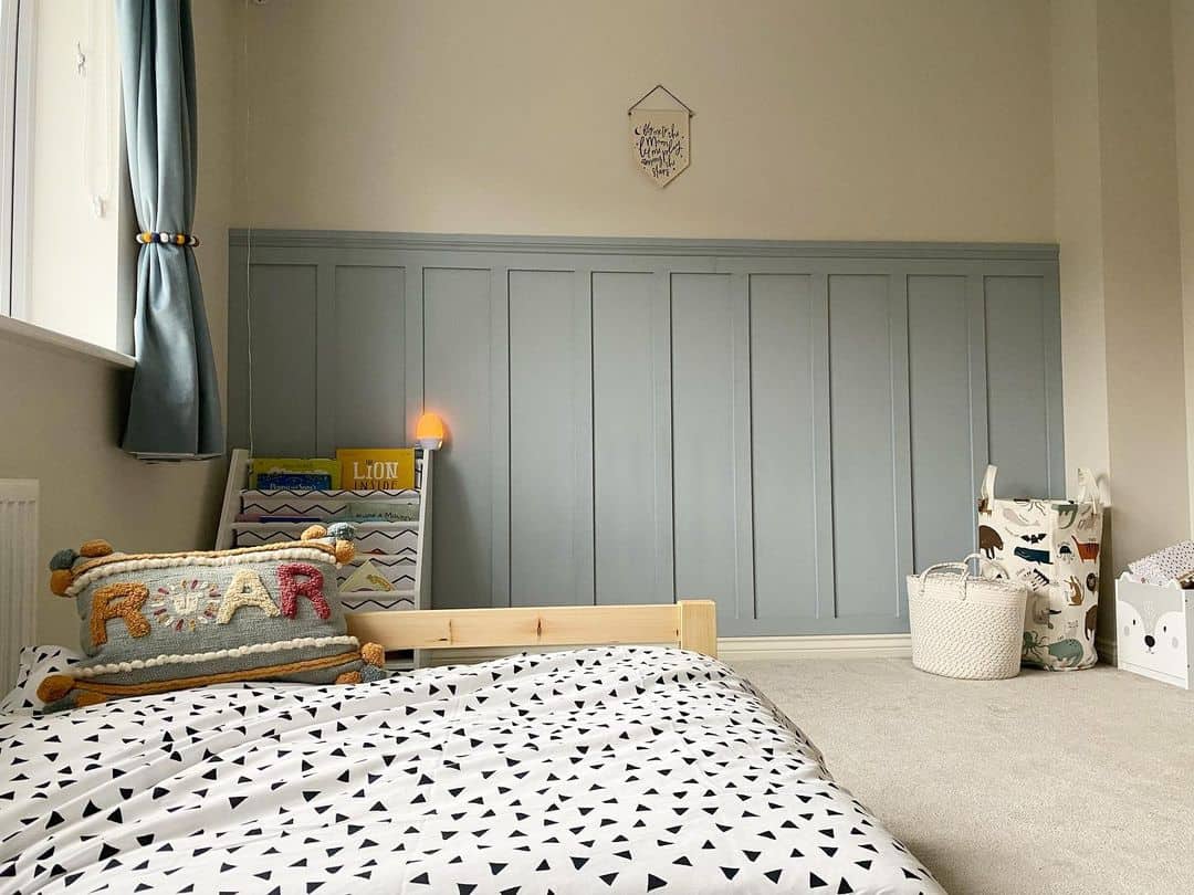 Pale Blue Vertical Panels Create a Calming Nursery