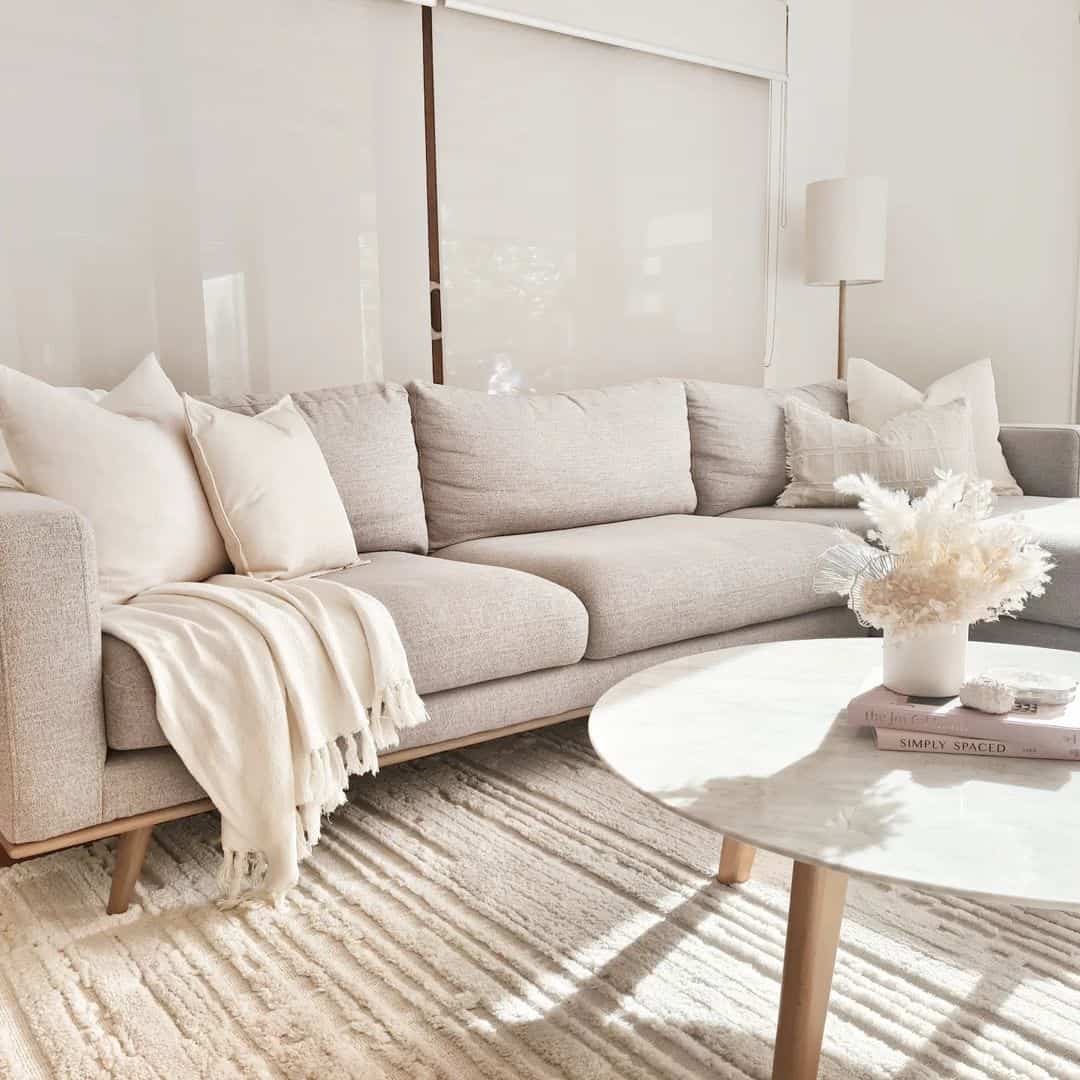 Textured Rug Adds Cozy Dimension Under Neutral Sofa