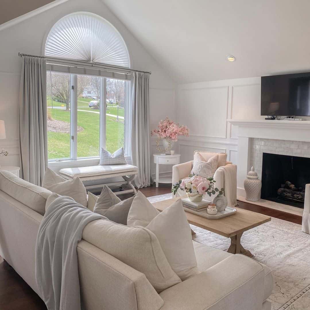 Arched Window Treatment Softens a Large Picture Window