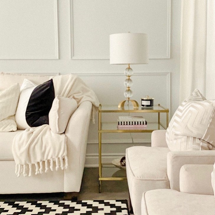 Glass Ball Lamp Adds Glamour to a Gold Side Table