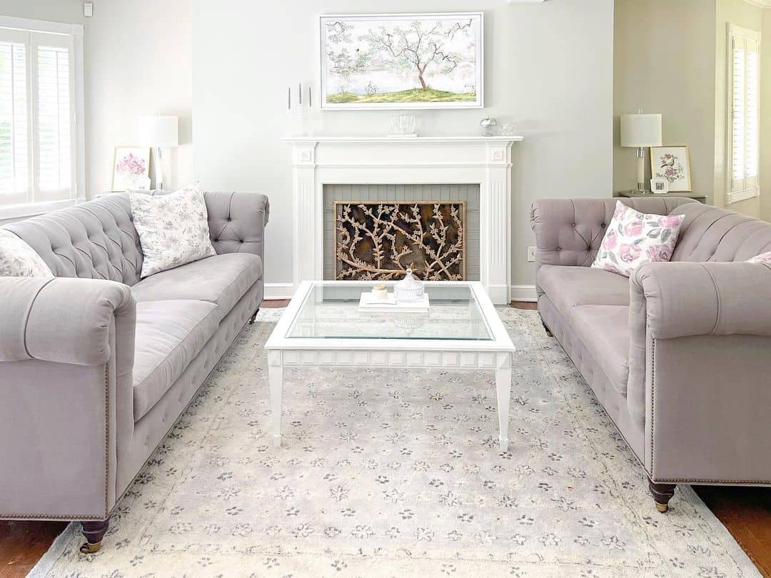 Tufted Velvet Sofas Create Symmetrical Seating Areas