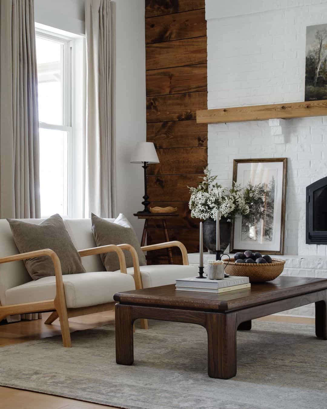 Richly Stained Wood Paneling Adds Rustic Charm to Fireplace