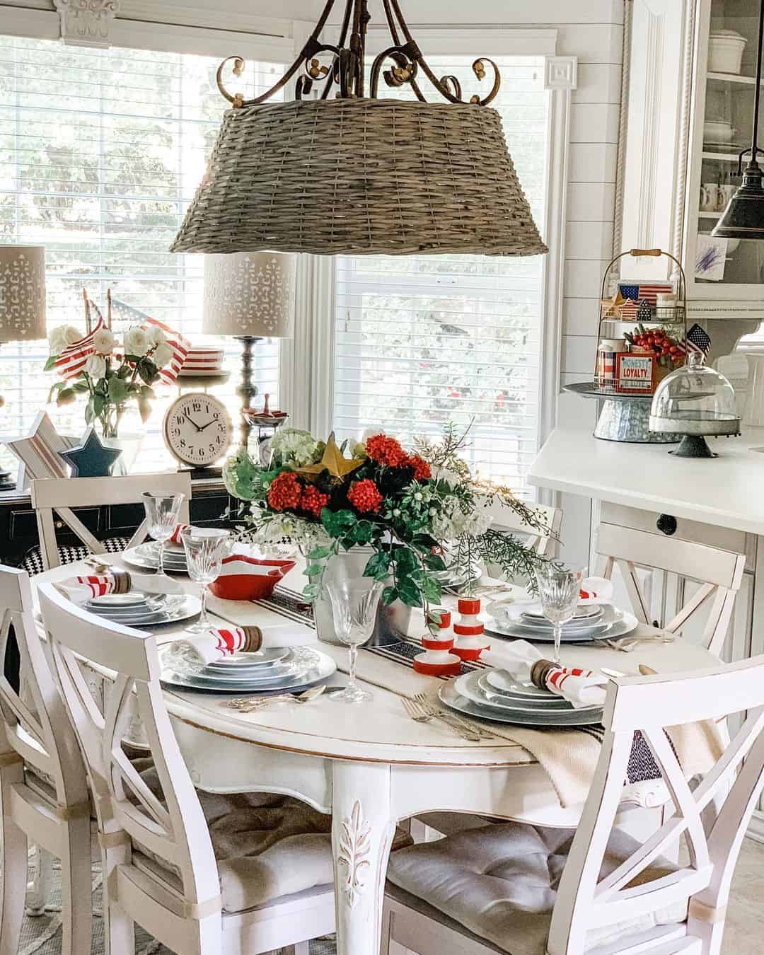 Patriotic Table Setting with Red Accents