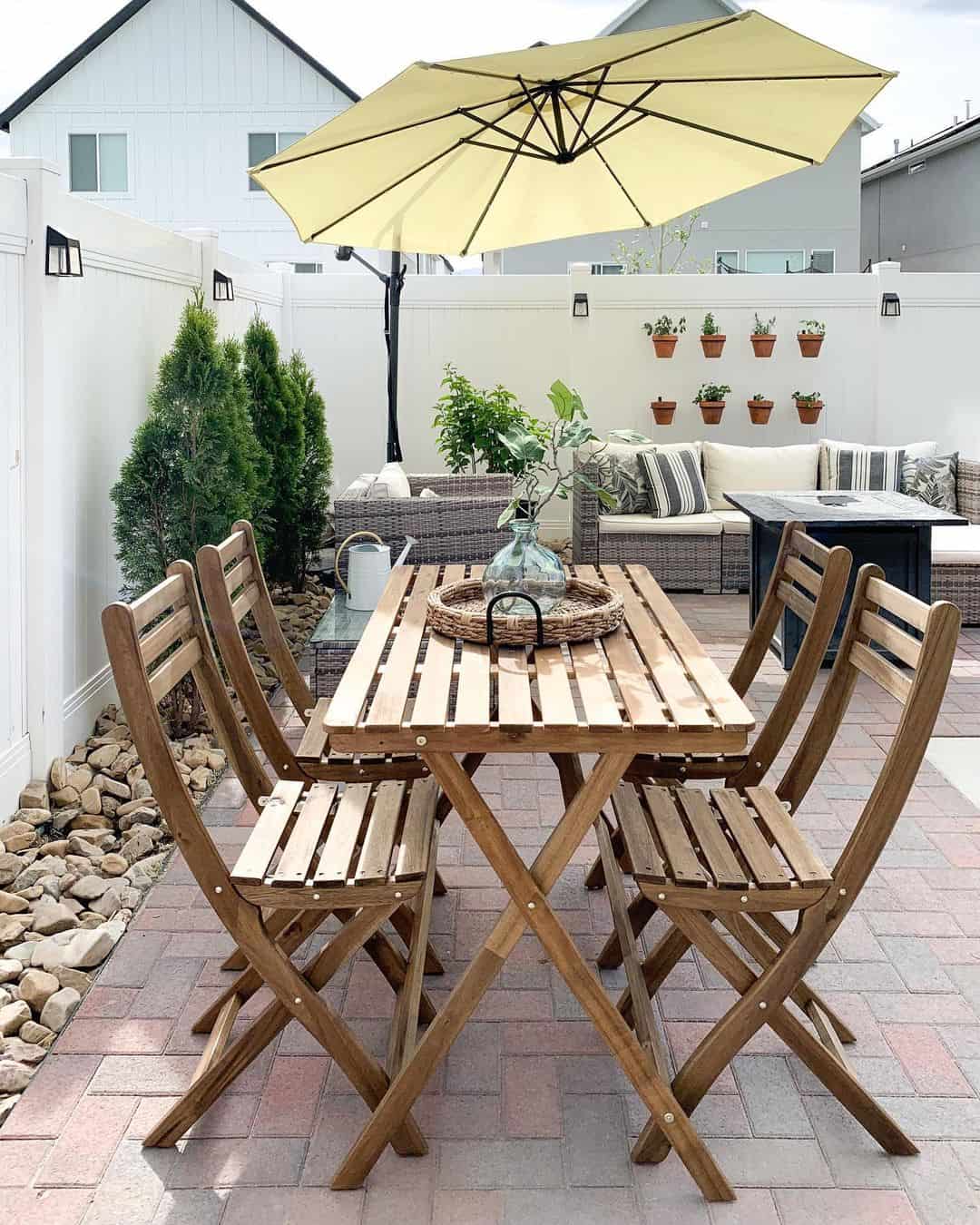 Wooden Folding Chairs Tuck Neatly Under Slatted Table