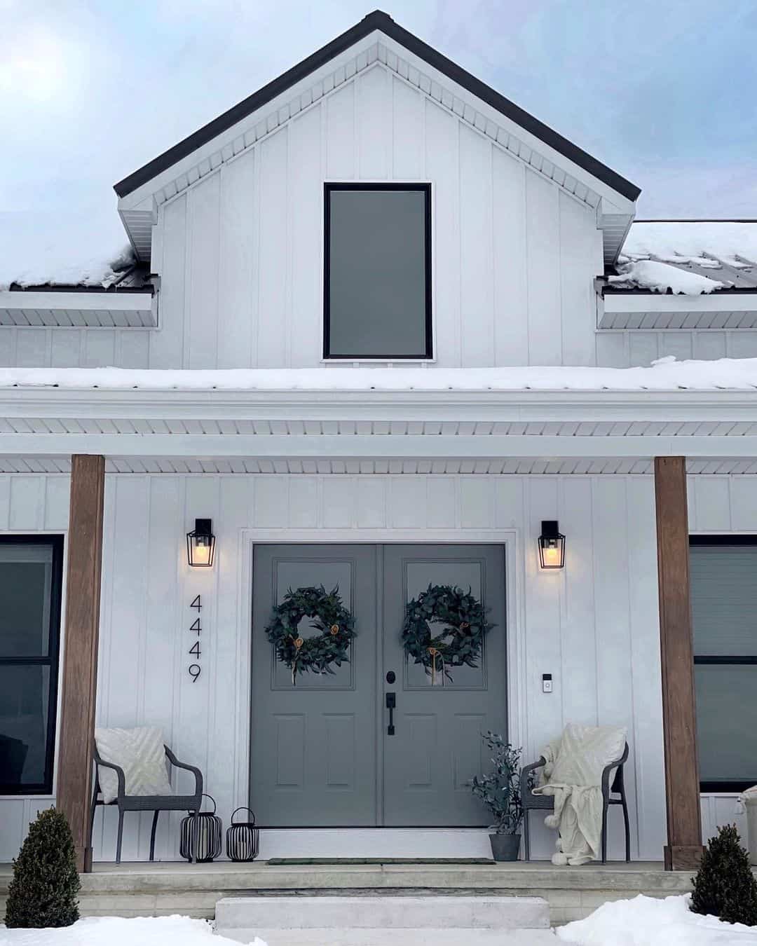 Greenery Wreaths Frame Gray Double Doors