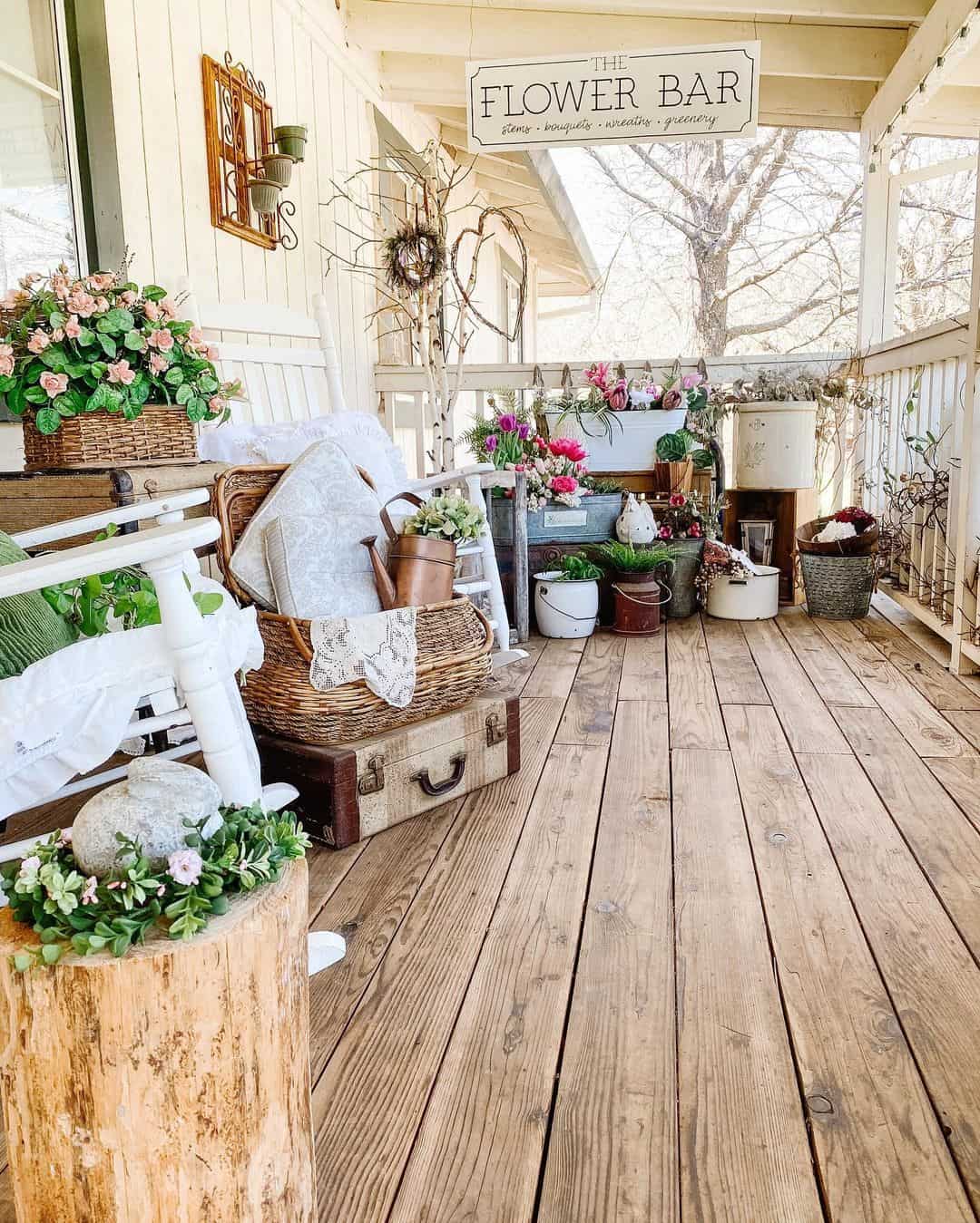 Vintage Suitcases Stacked to Display Porch Planters