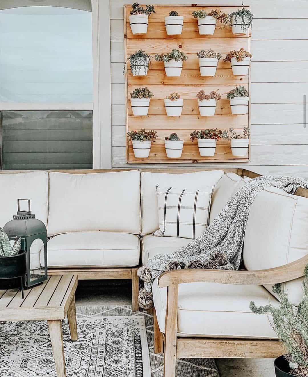 Vertical Pallet Garden With White Planters