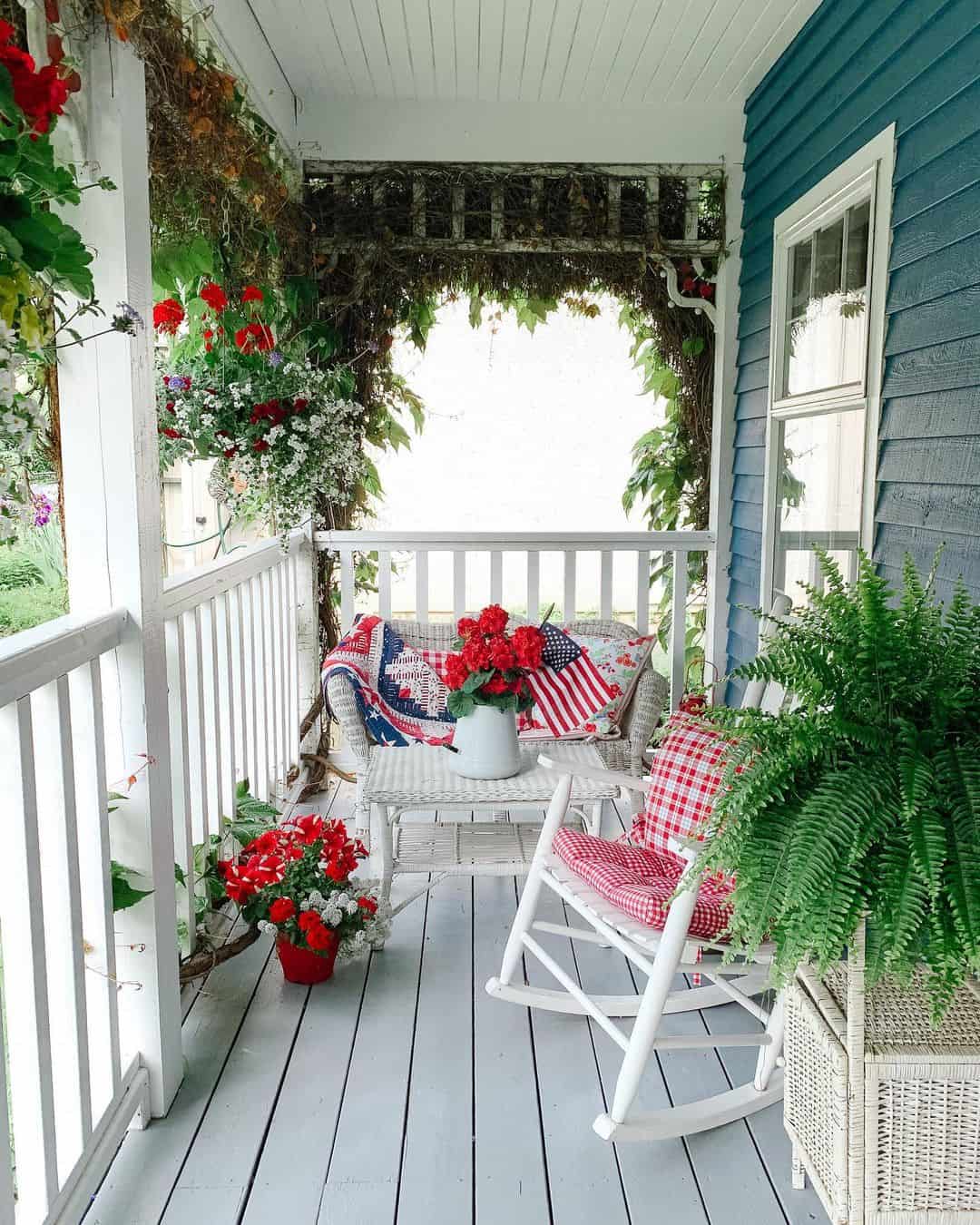 White Wicker Furniture with Patriotic Pillows