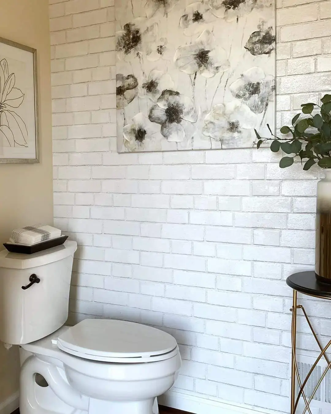 Textured White Brick Wallpaper Adds Depth to Small Powder Rooms