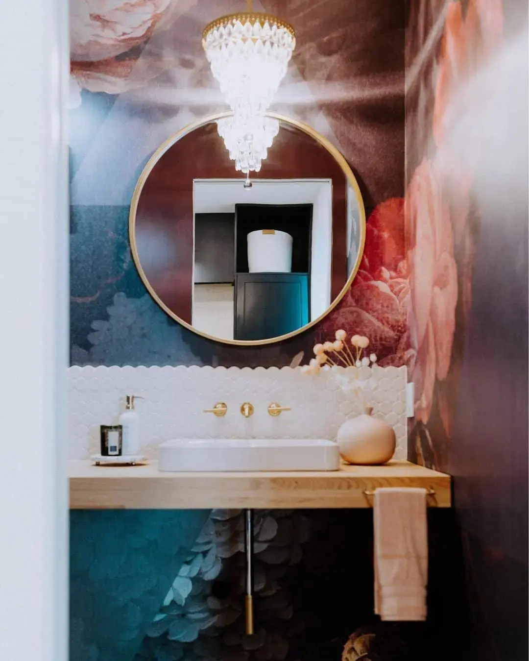Soften a Floating Vanity with a Scalloped Tile Backsplash